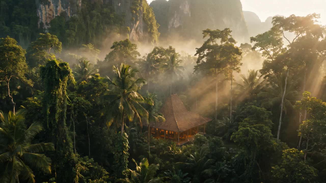 Joglo house in the misty interior forest of Malapacao Island, El Nido
