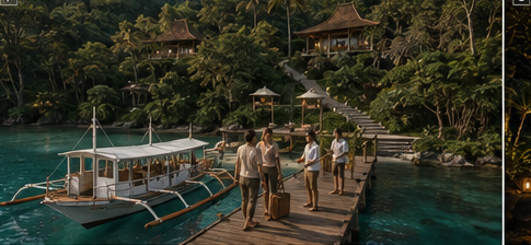 Guest arrival by boat at the jetty